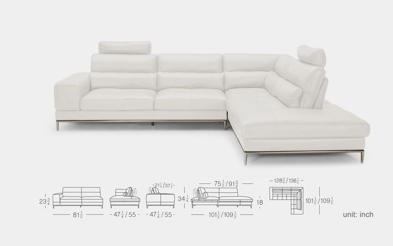 Grecale Modern Motion Sectional Sofa with Adjustable Headrests